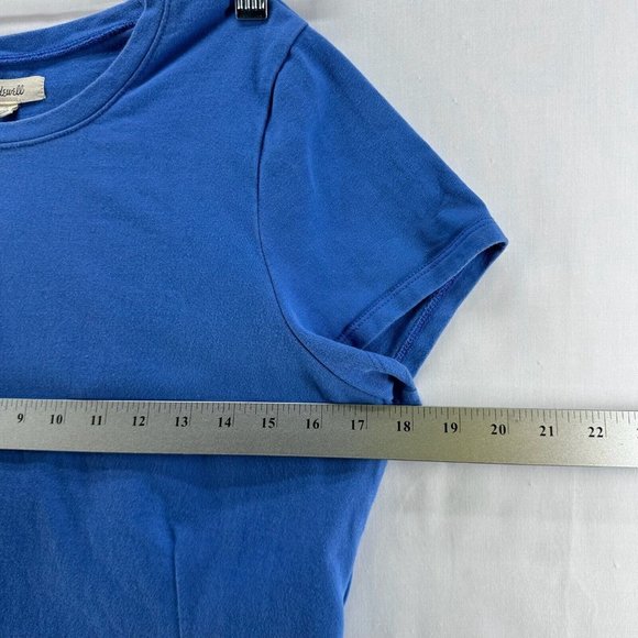 Madewell Top Womens Sz M Heavyweight Jersey Crewneck Crop Cap Sleeve Cotton Blue - Picture 5 of 7